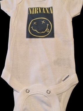 NIRVANA White Onesie with Yellow Smiley Logo